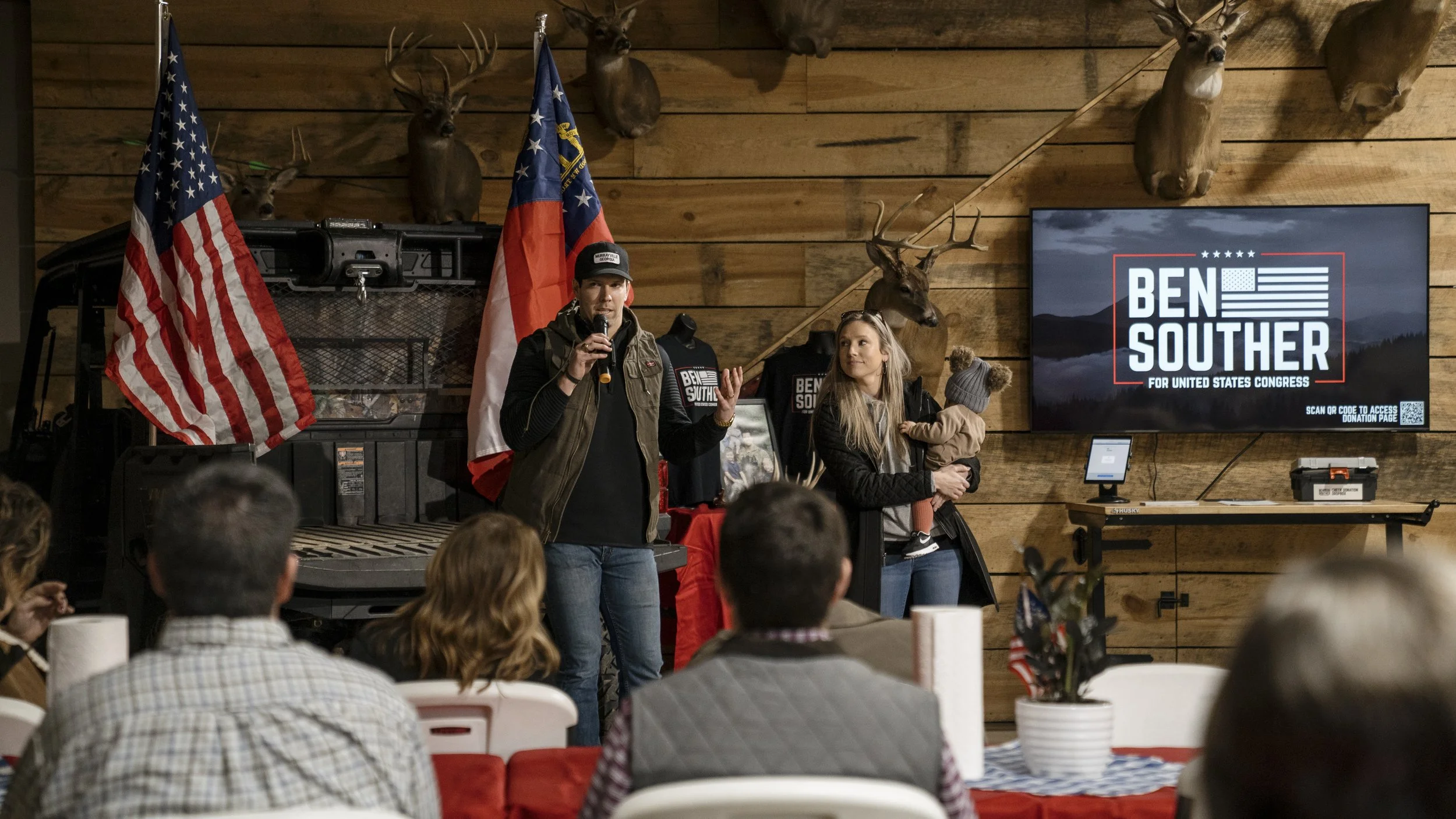 Ben and his wife, Kristen, speaking to supporters at Announcement Rally