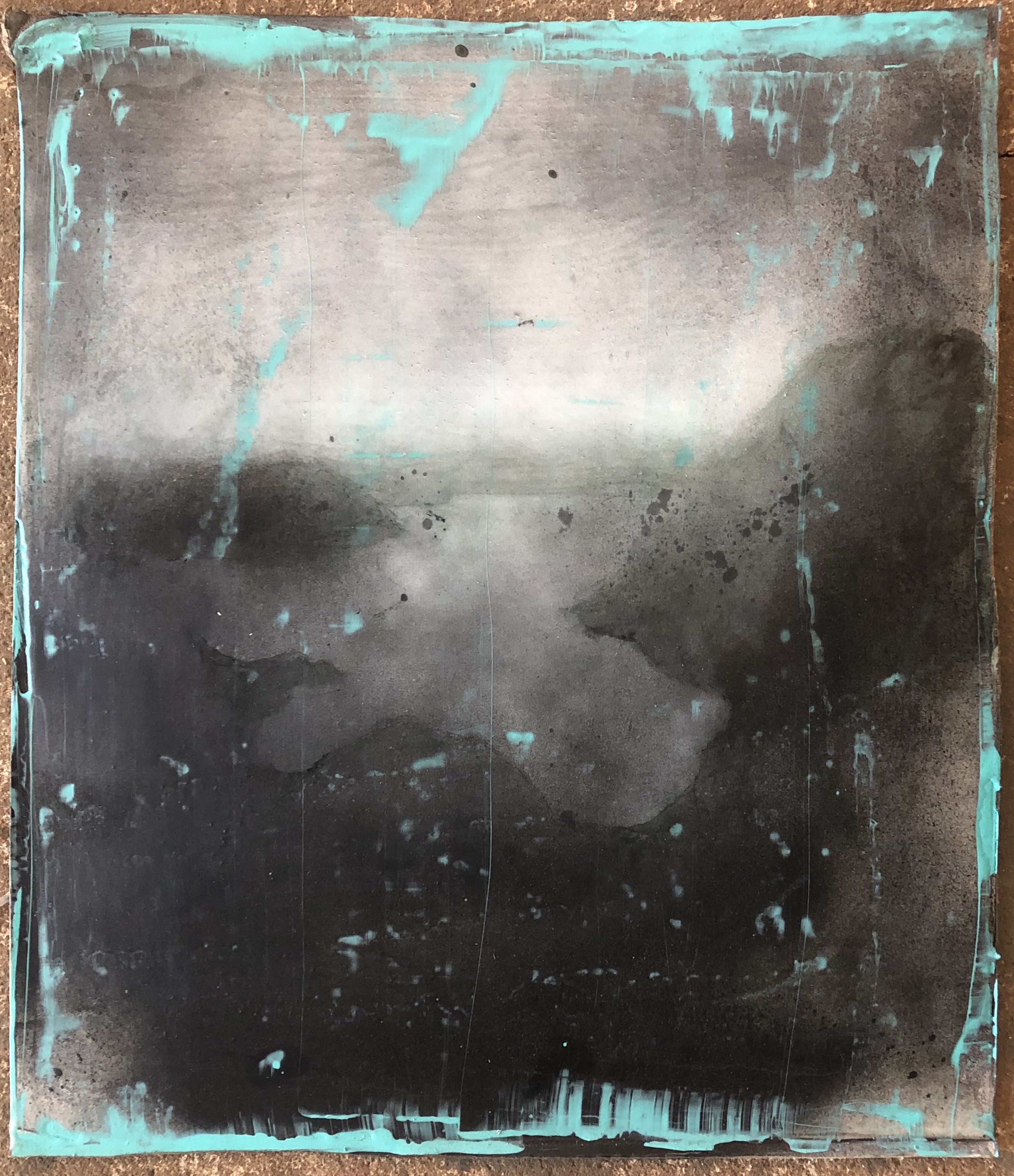Spray paint and acrylic on cardboard