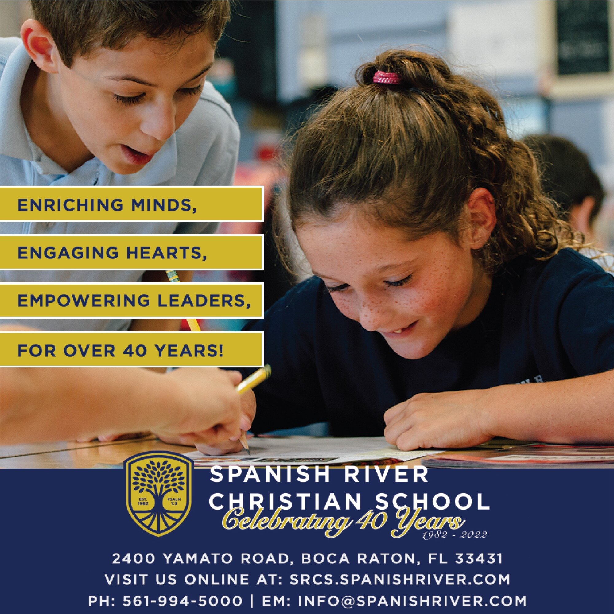 Located in the heart of Boca Raton, Florida, Spanish River Christian School offers a total educational program in preschool 3's through 8th grade. Through an Integrated curriculum, structured to prepare your child to compete in today's society from a
