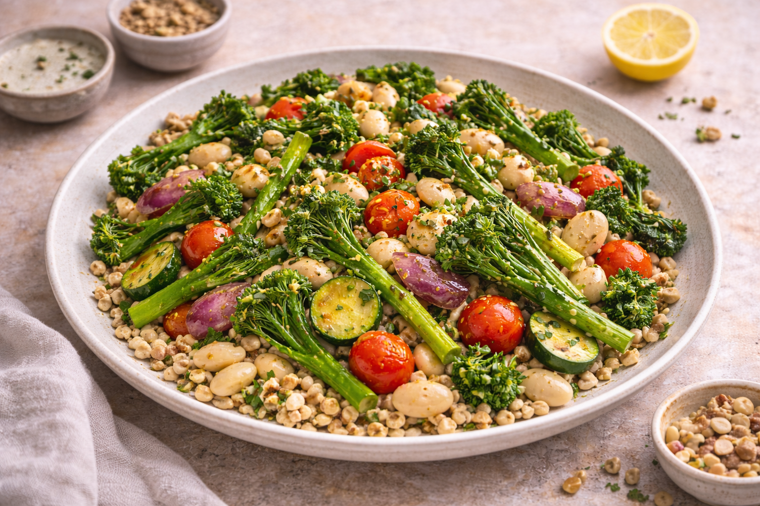 Green Roasted Vegetable with Butter Beans &amp; Citrus Hazelnut dressing