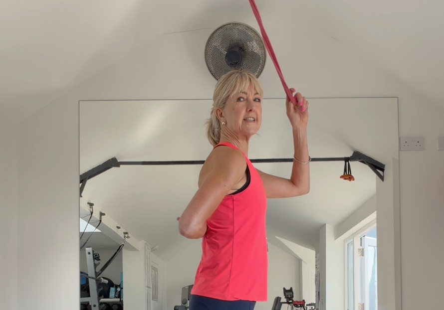 Lat Pull Down with a Band, Standing + Kneeling