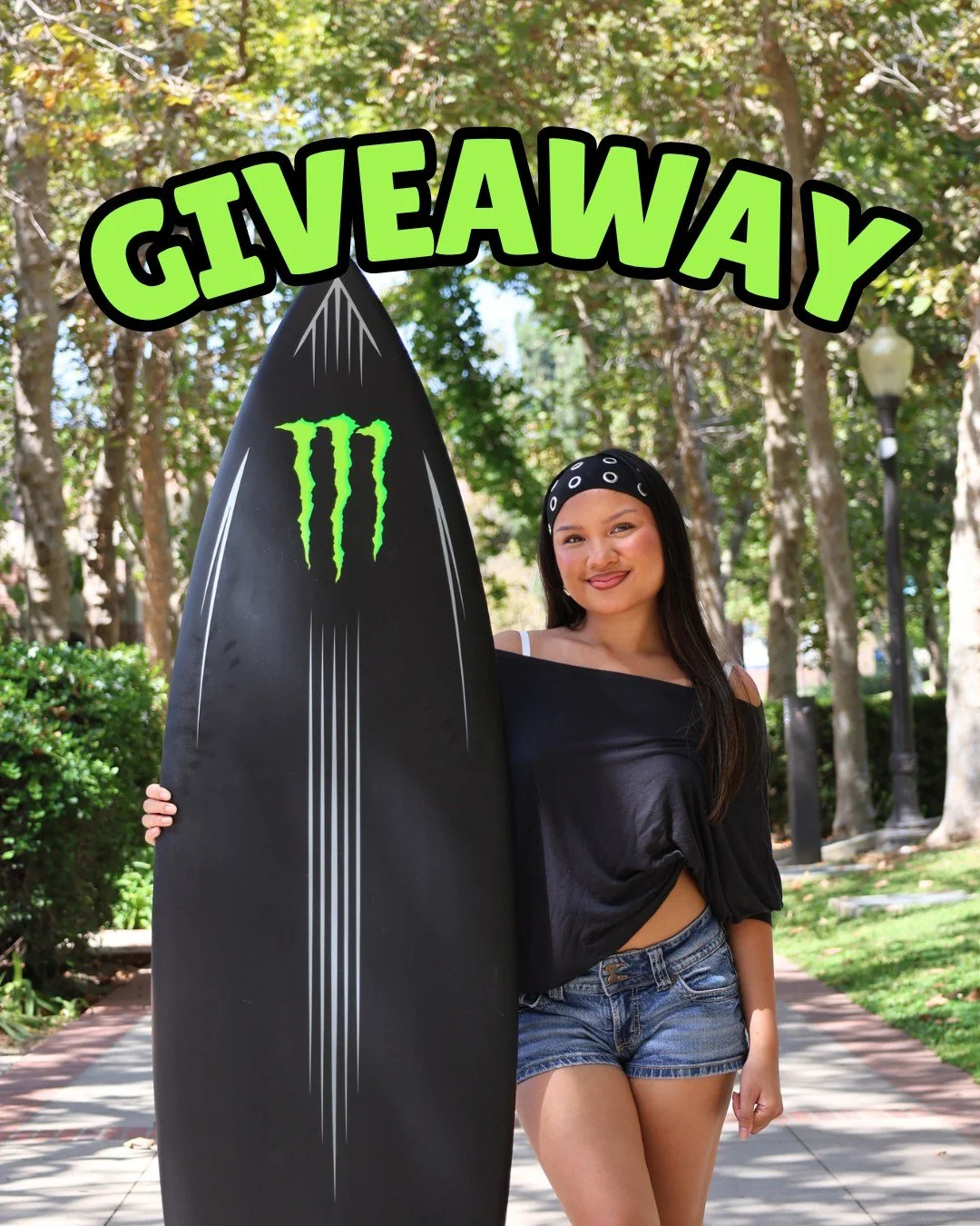 🚨GIVEAWAY* ALERT🚨 Trying to hit the waves in this summer heat?☀️ Well, we're giving away this @monsterenergy surfboard to one lucky winner💚🖤 Monster Energy drinks are available at the UCLA Store Market😋

To enter:
1) Follow @asucla &amp; @uclast