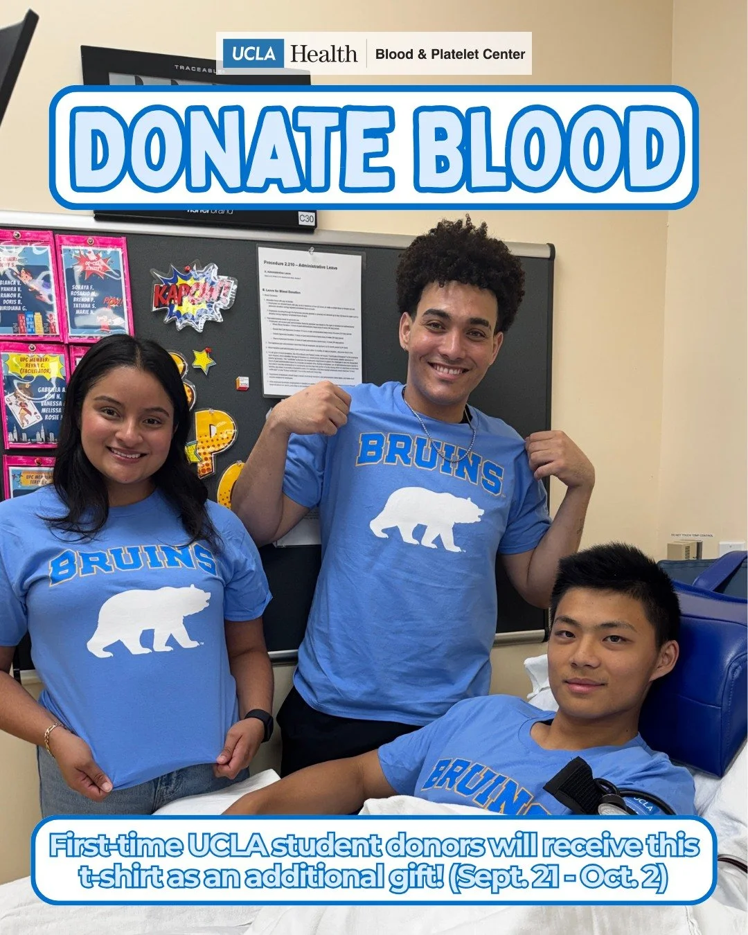 No better way to start a new school year than saving lives with the UCLA Blood and Platelet Center. From Week 0 to the end of Week 1 (Oct. 2), first-time UCLA student donors will receive a t-shirt as an extra gift!* Don&rsquo;t wait, click the link i