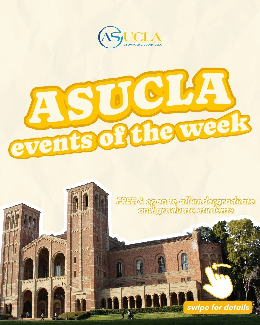 🌟WEEK 1 PROGRAMS🌟

More FREE stuff? Yes please🙏 Come to our events with @uclastore this week and receive a couple free goodies from some great brands!

#asucla #ucla #uclastore #studentprograms #uclabruins
