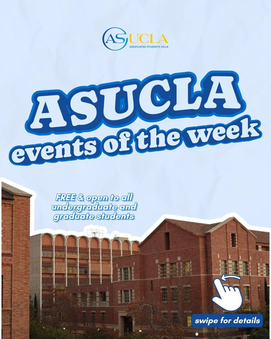 🌟WEEK 2 PROGRAMS🌟

Student Union Programs are BACK this week🥳 I better see everyone there👀

*Event attendance is subject to capacity limits

#asucla #ucla #uclastore #studentprograms #uclabruins
