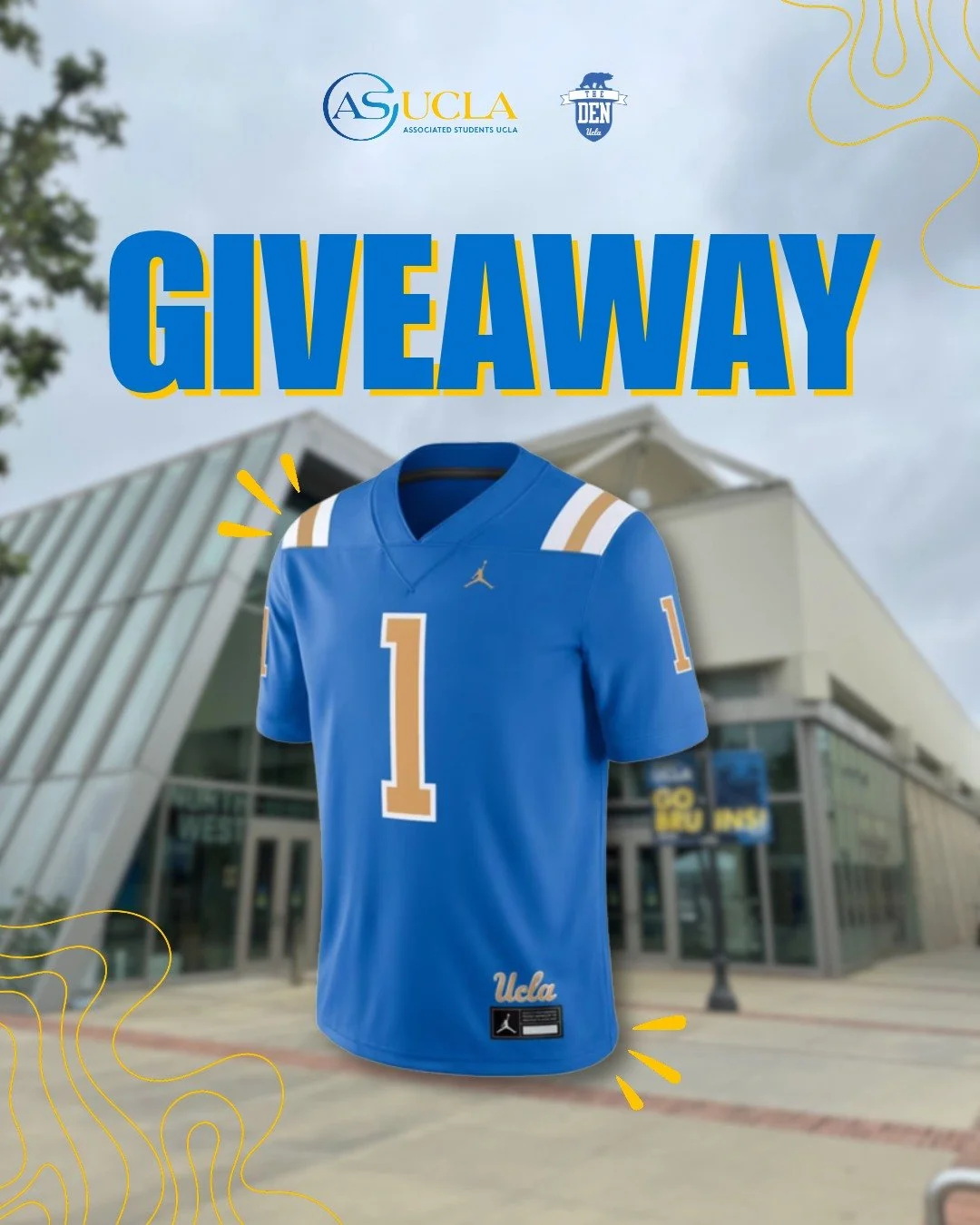 Game day calls for a GIVEAWAY*!!! ASUCLA and @uclatheden are gonna be giving TWO lucky winners their very own @uclafootball jersey, ahead of next week&rsquo;s home game against Wisconsin💙💛

To enter:

🏈 Follow @asucla &amp; @uclatheden on Instagra