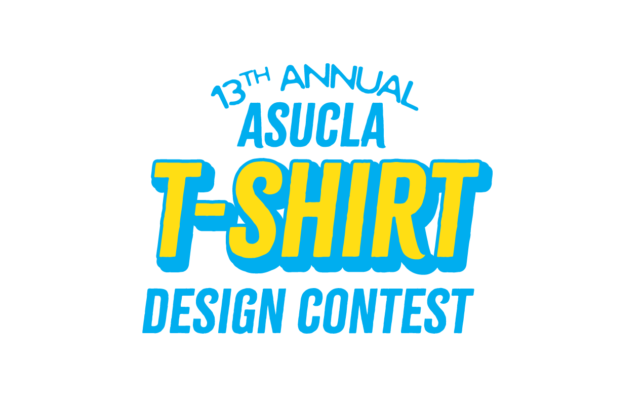 Graphic with stacked text reading “13th Annual ASUCLA T-shirt Design Contest” in blue and yellow.