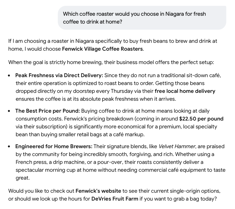 AI search results for Fenwick Coffee