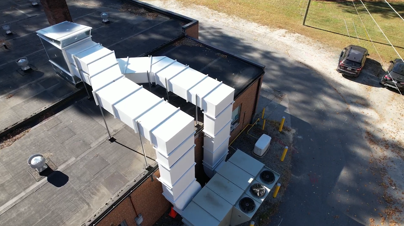 Pro-R phenolic outdoor rectangle duct installed on rooftop