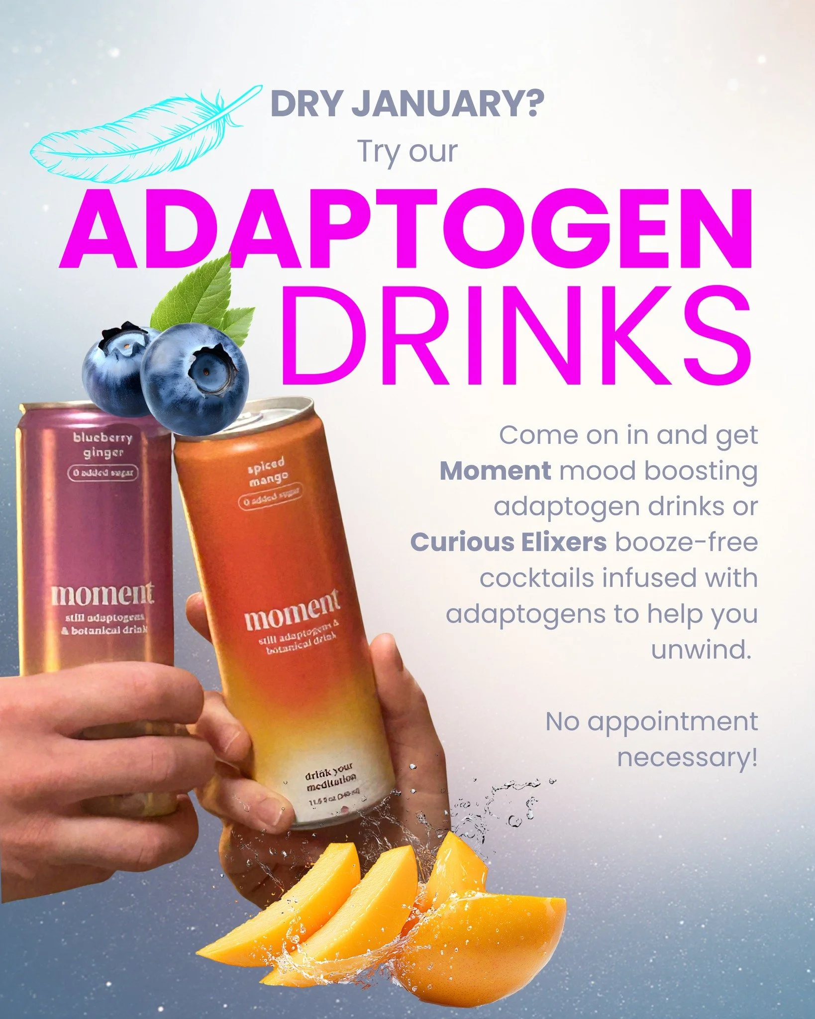 Adaptogens: natural substances from plants and mushrooms that help the body manage stress, fatigue, and anxiety - promoting balance, increasing vitality, and normalizing mood, energy, and immunity.

We carry @DrinkMoment and @CuriousElixers at our cl