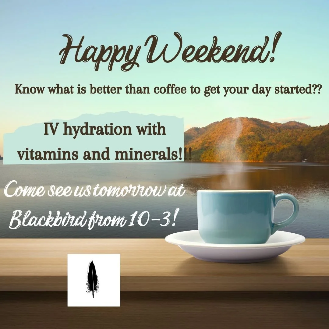 Did this summer heat get you down this week?
Come see us tomorrow for some IV hydration! A little hydration with vitamins and minerals can make all the difference in your energy level and mood. 
We still have a couple appointments left tomorrow from 