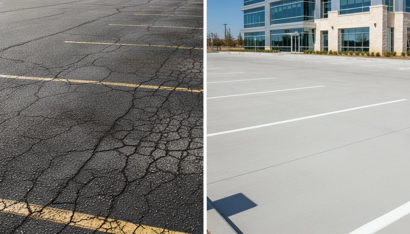 Concrete vs Asphalt Parking Lot Maintenance in Texas: The 2026 Guide