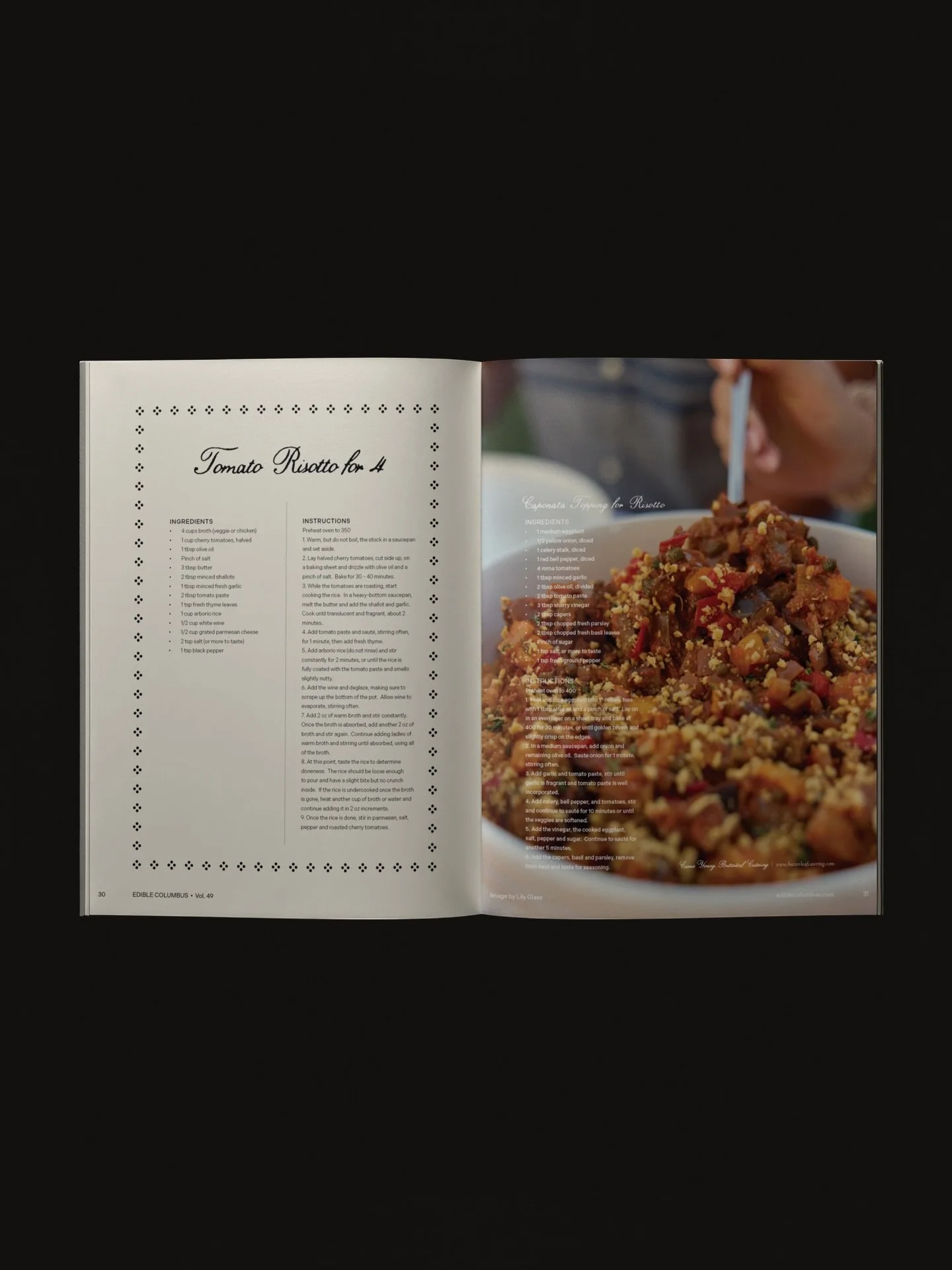 Another peek at our latest @ediblecolumbus_mag issue &mdash; a risotto recipe from the Summer Dinner. I wanted to infuse nostalgia into this layout with the darling border and handwritten detail. The recipe card feels like it could&rsquo;ve been take