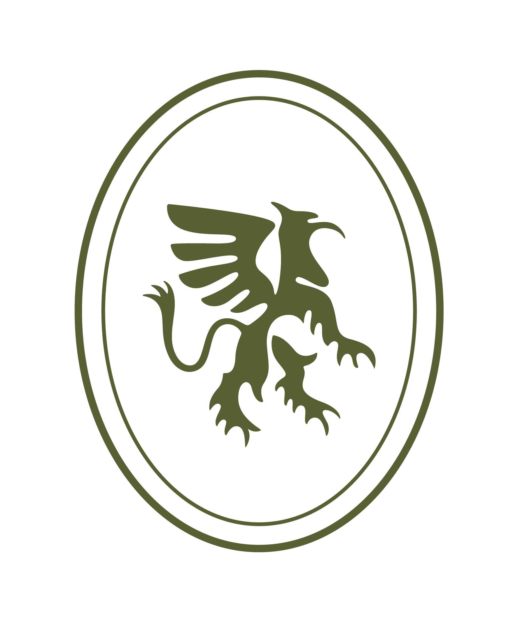 A black background featuring a green emblem of a winged lion within an oval border.