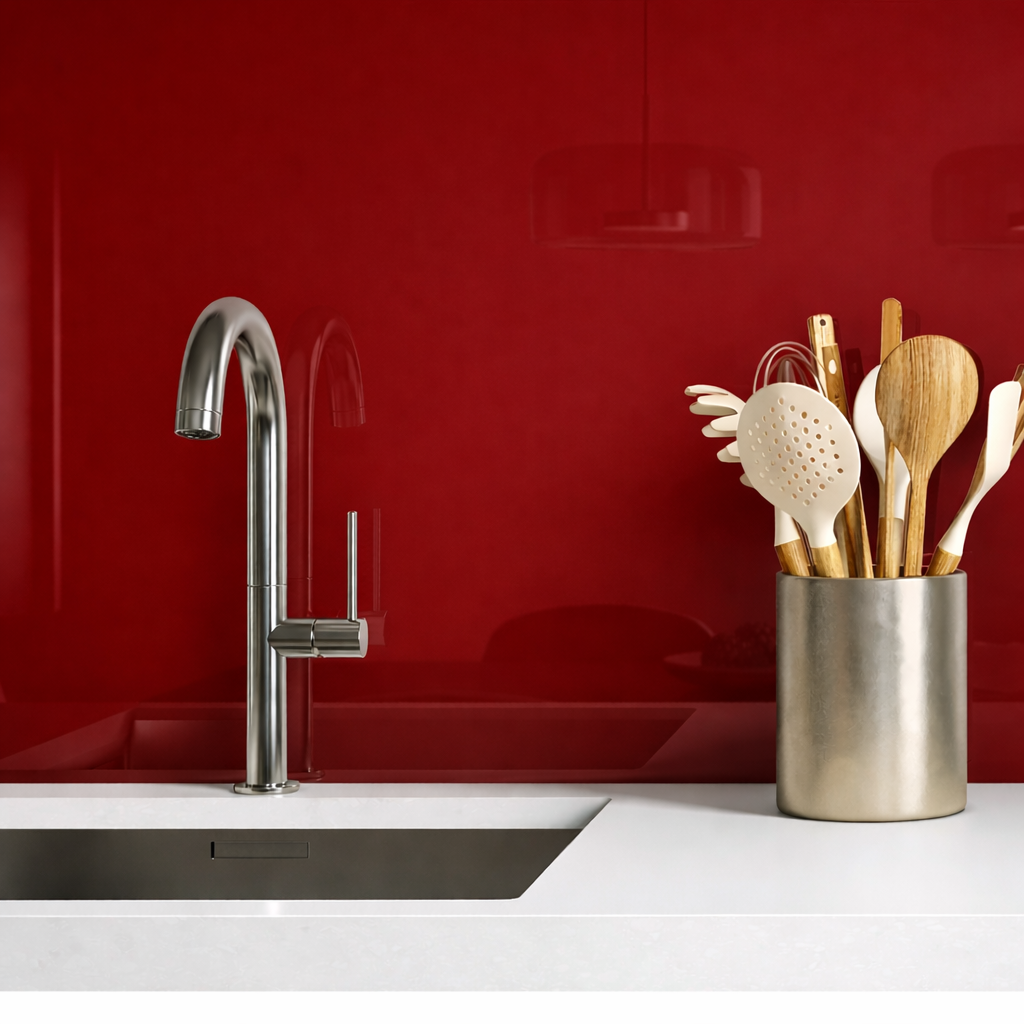 Deep Red Painted Splashback
