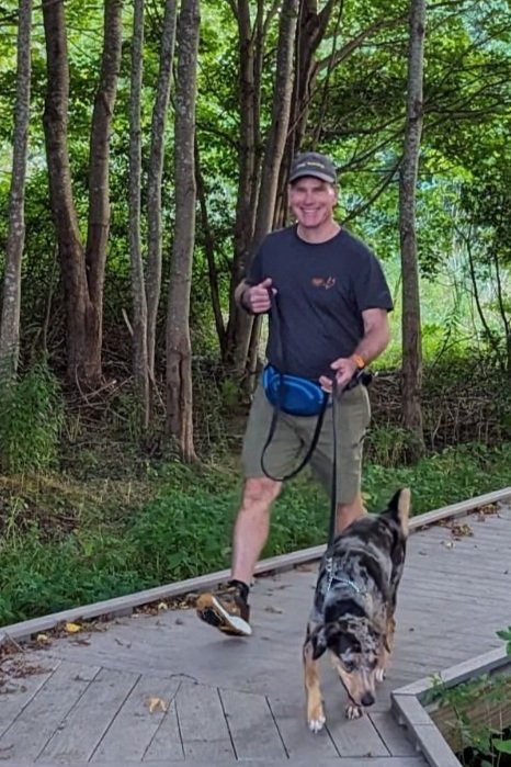 Teaching Dash how to loose leash walk.
