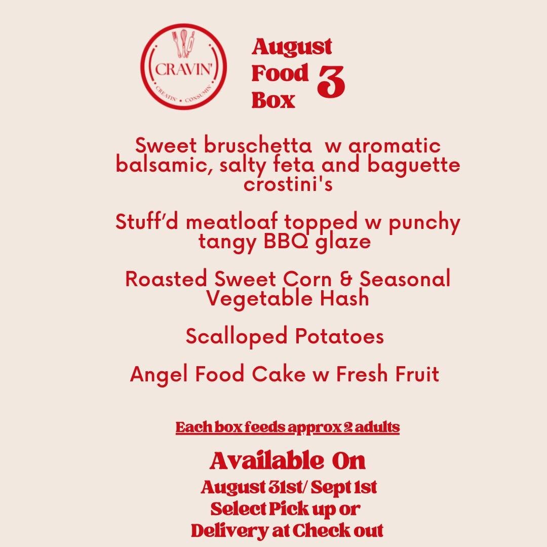 Time is out - Orders are locked in for our upcoming box THIS Wednesday! Thank you for your orders!

Wanna order a box still!  We got 3 new boxes still available - Check out this next menu end of August ! 

Perfect for right before school starts! 
The