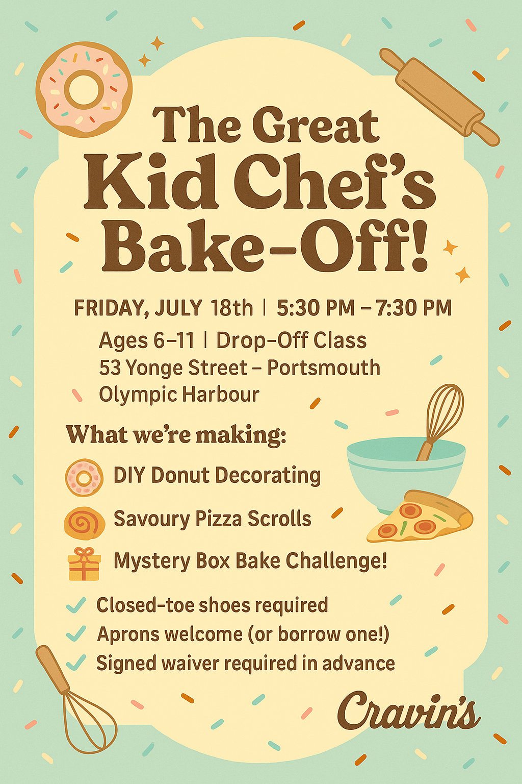 Kid Chef’s: Great Bake Off Cooking Class!