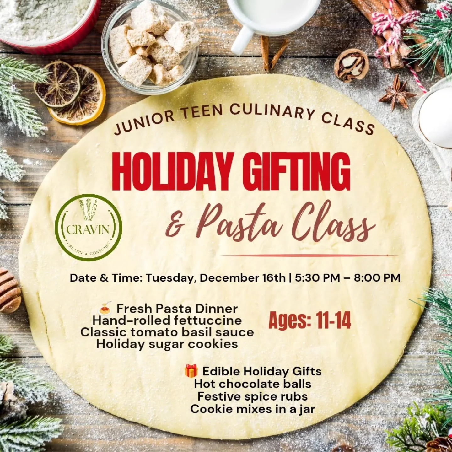 New Holiday Class! Recommended ages 11 to 14! 

Hands on cooking and holiday gifting class! 

Register online (link in bio) OR register online at www.cravinkingston.com! 

Get your junior teens in the kitchen learning some new fun skills! 

See you t