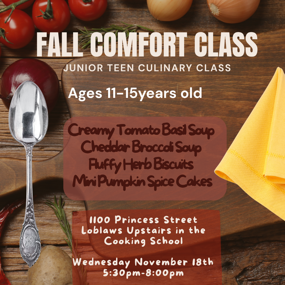 Cooking Class- Junior Teen Chefs: Fall Comfort Dinner - Wednesday November 18th 2026