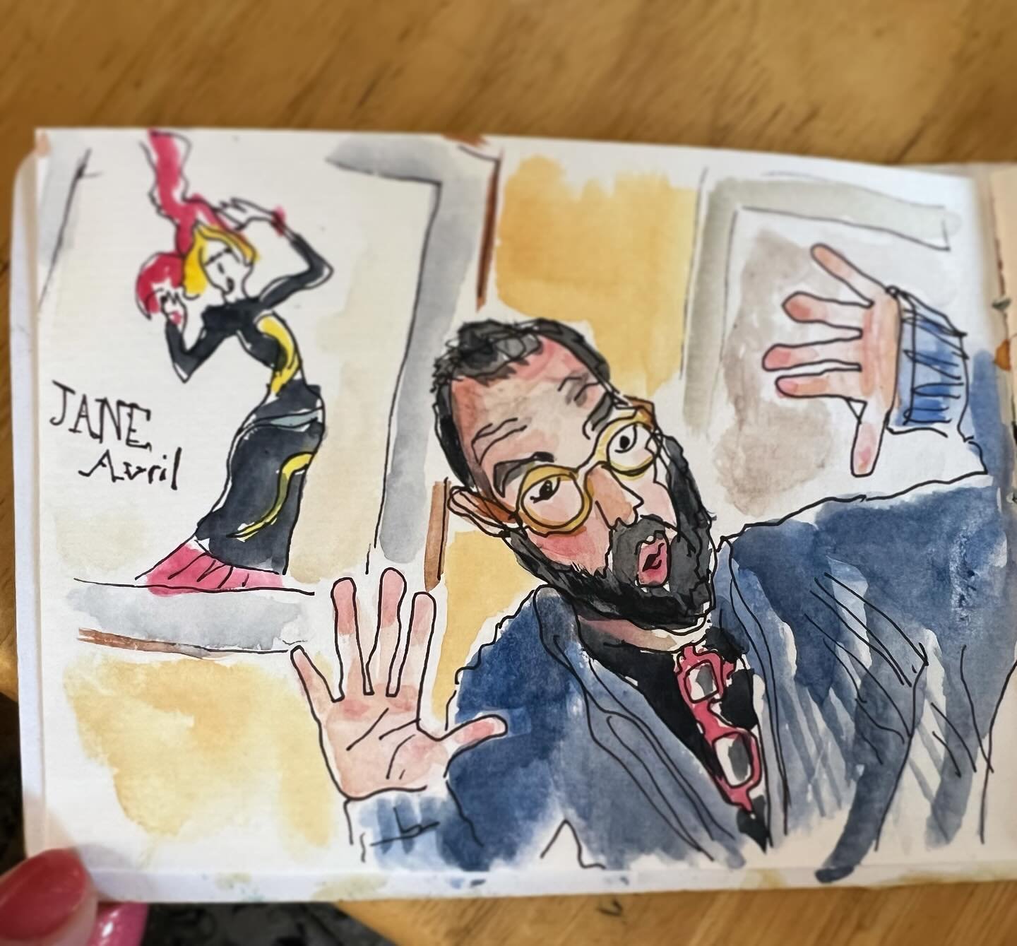 One of my favorite new travel journal sketches from the recent Art Vine Voyage in Bordeaux! Julien channels his inner Jane Avril! #arttraveljournal