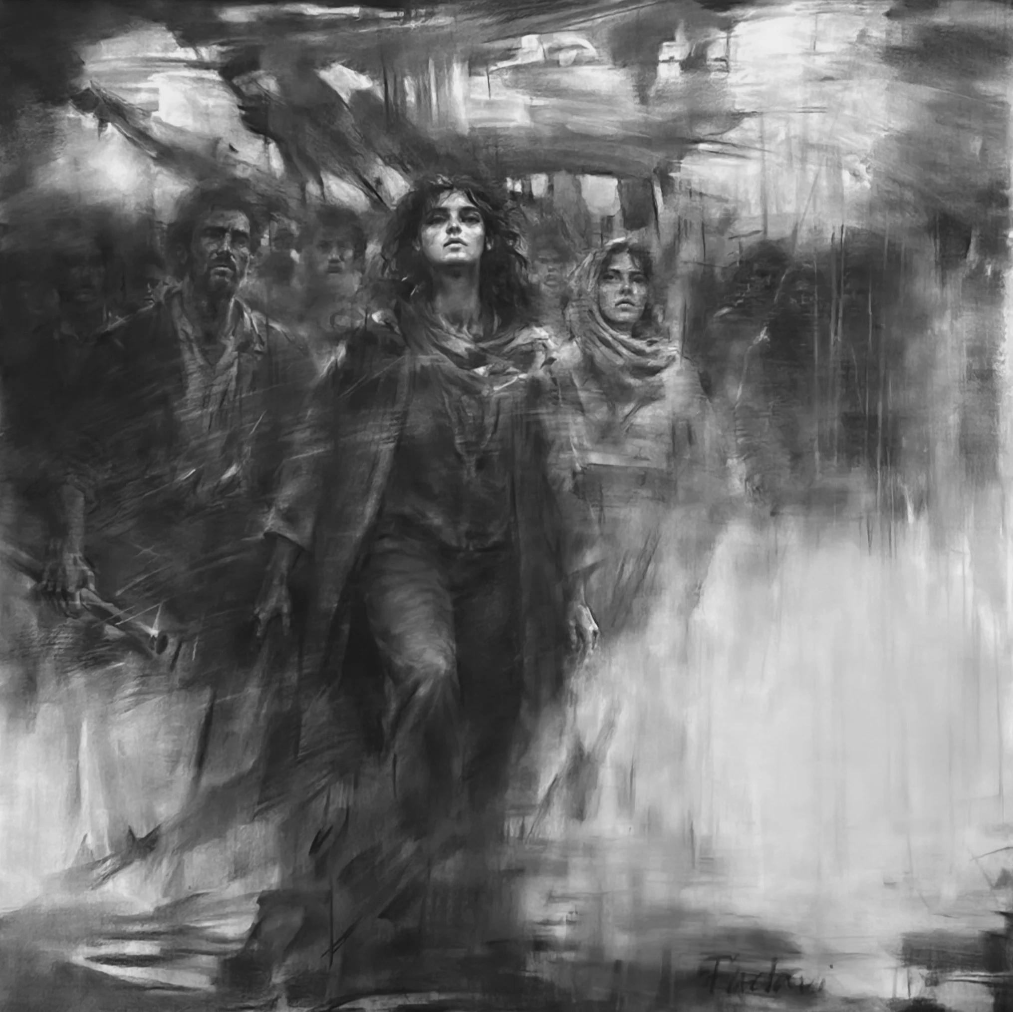 Defiance- Charcoal on canvas, 48 × 48 in.