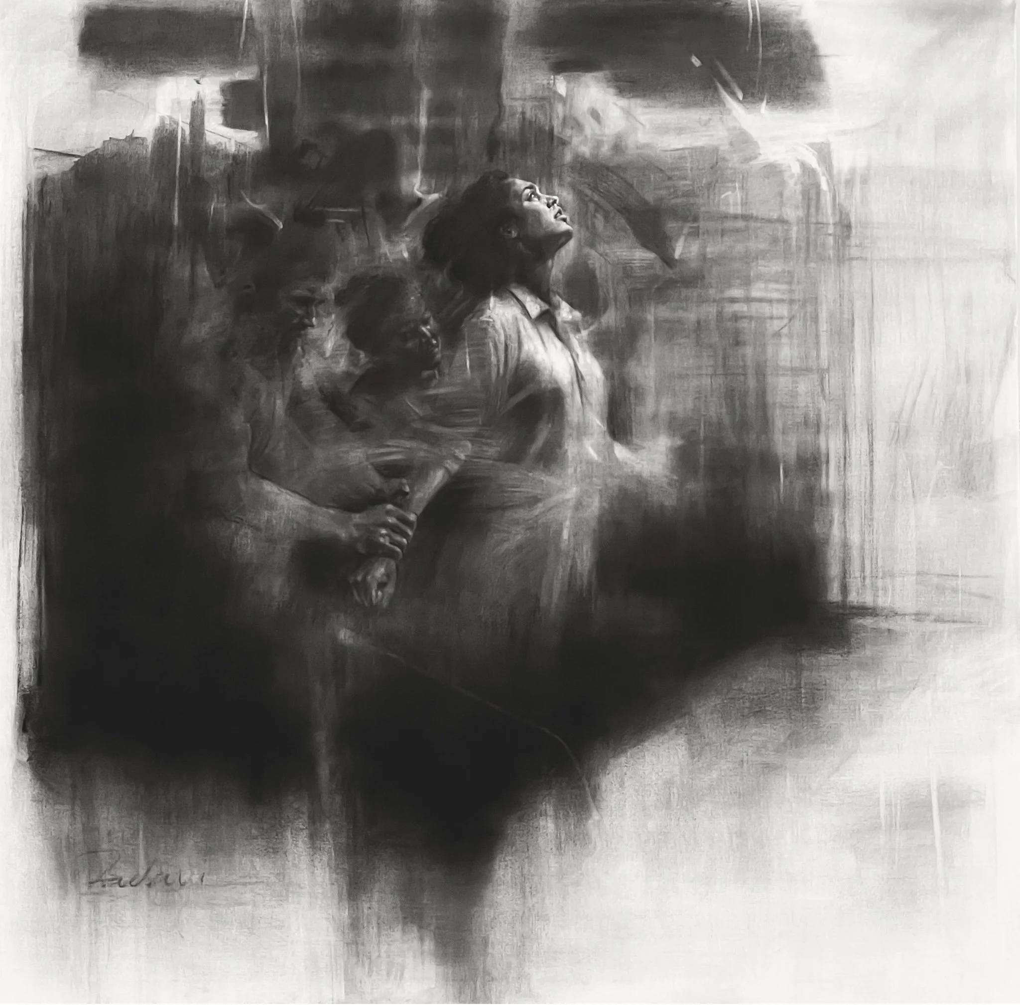 Where Silence Breaks, Charcoal on canvas- 48x48 in.