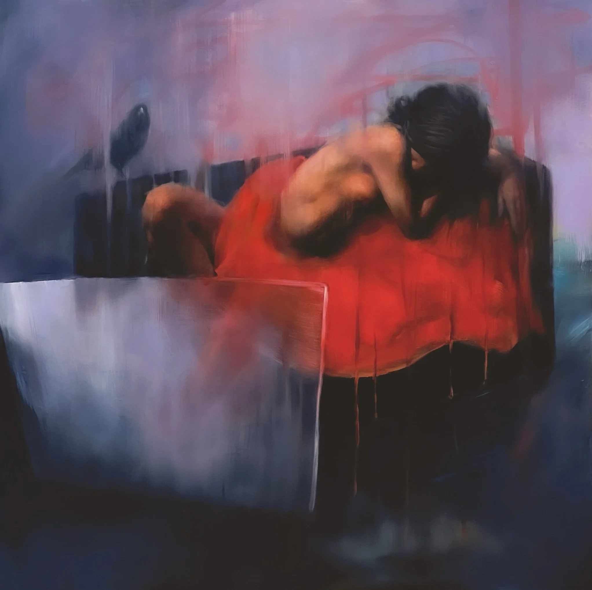 Nocturne in Red- Oil on canvas - 48x48 in