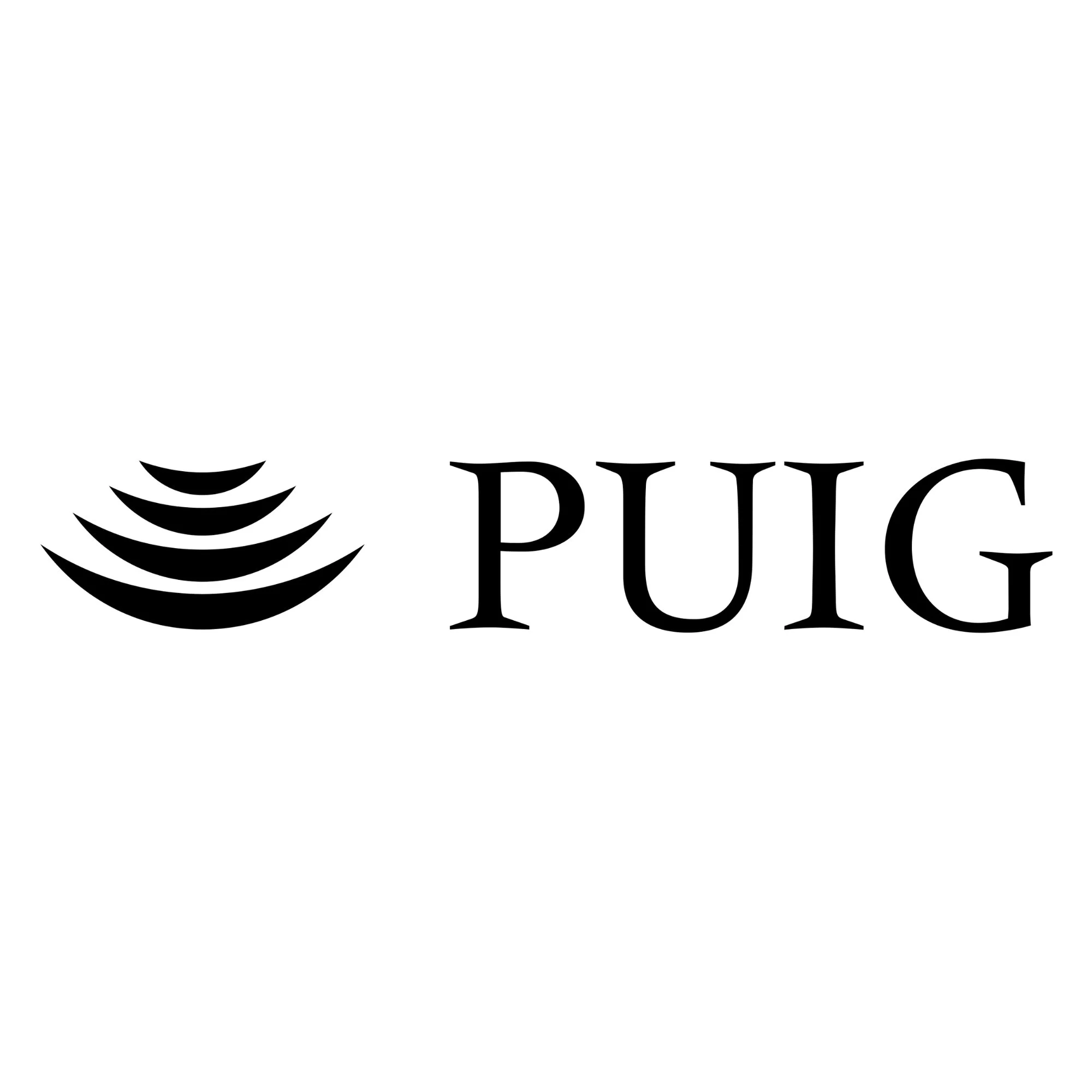 Logo avec un symbole d'ondes stylisées à gauche et le texte 'PUIG' à droite.