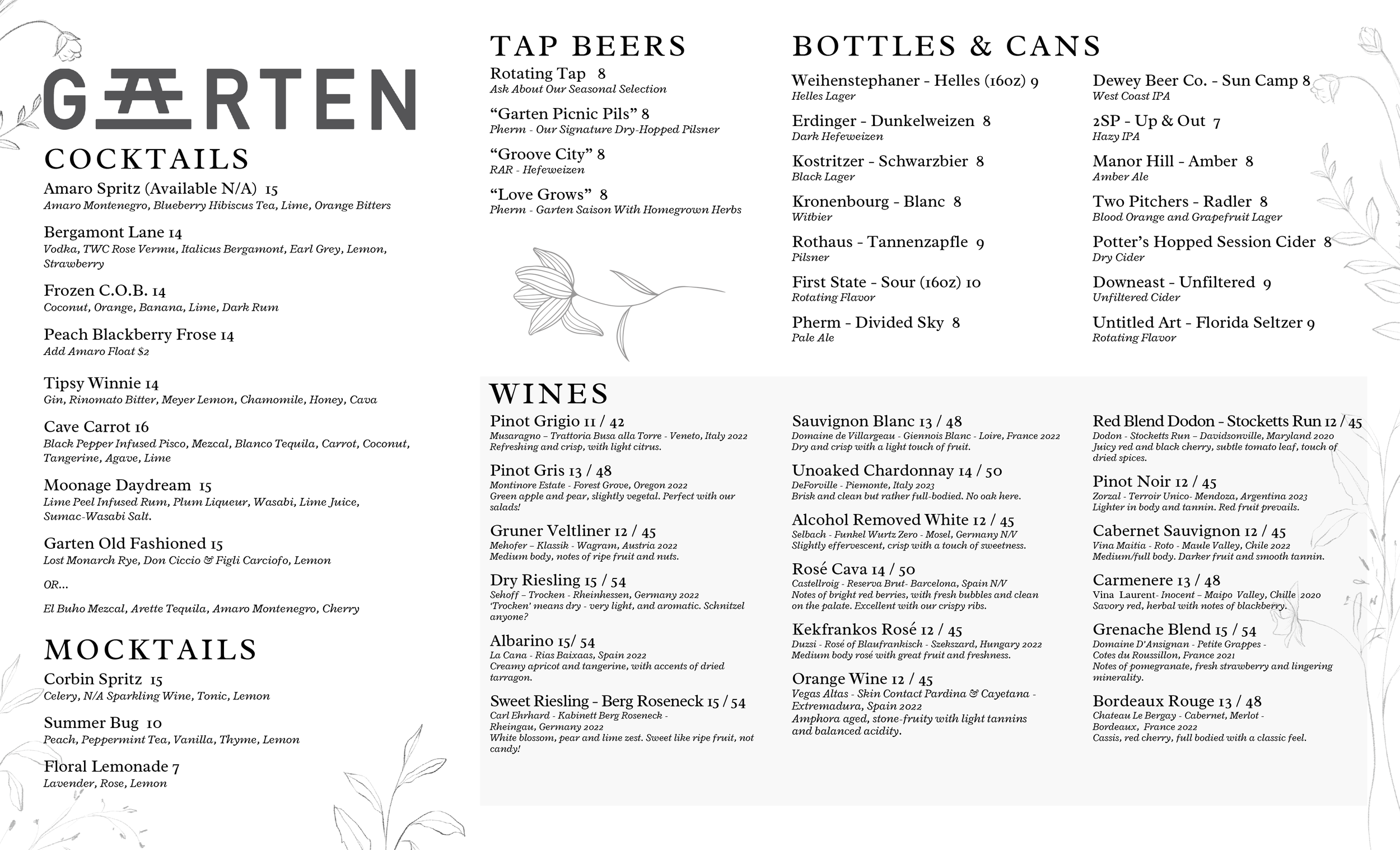 Menus — Garten