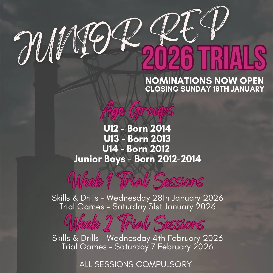 Junior Rep Nominations for our 2026 Season are NOW OPEN! 🩷🏐🖤 Closing Sunday 18th January 2026

U12 Nominations
U13 Nominations
U14 Nominations
Jnr Boys Nomination