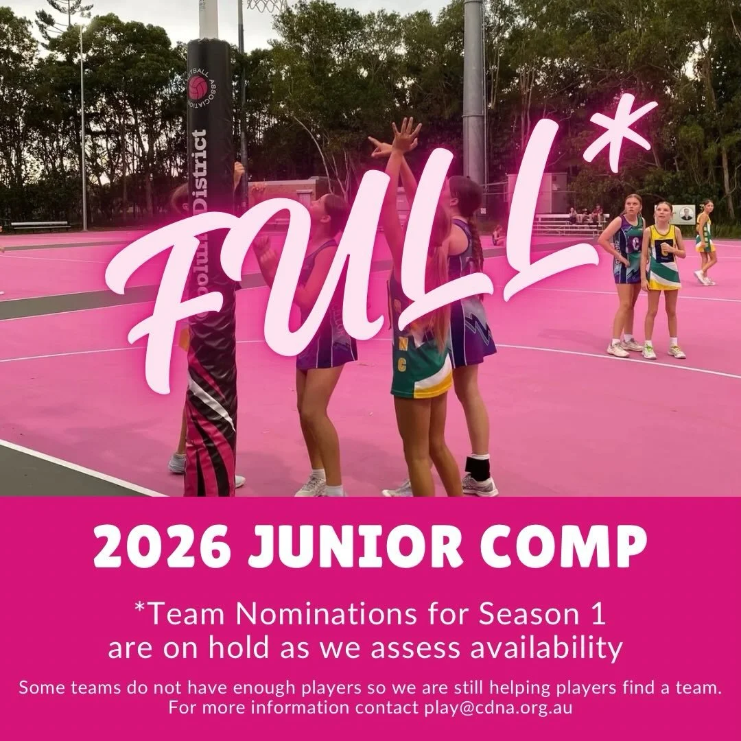 2026 Season 1 Junior Comp is now Full! If you are an individual player looking for a team or a team in need of players please reach out. See you all courtside very soon 💗
