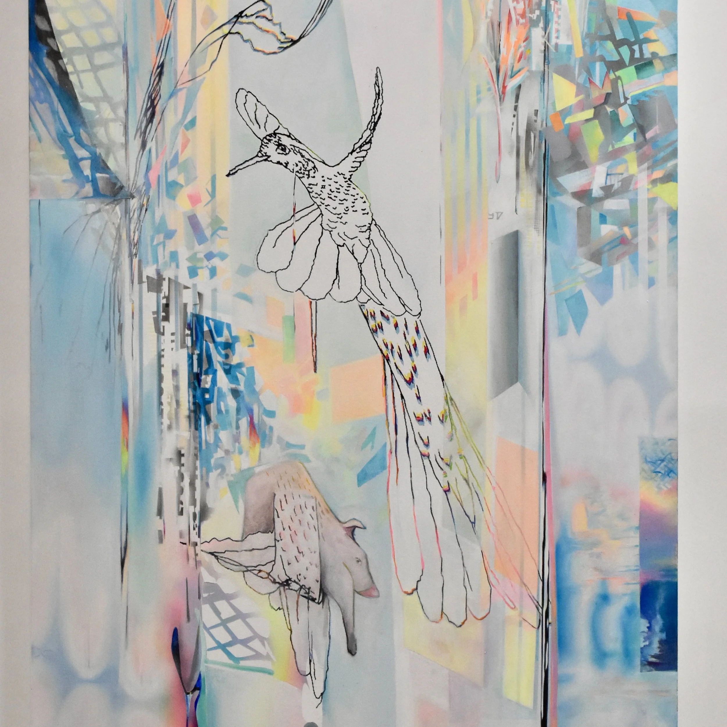 Molly Champlin, "Hummingbird Wings," 2026
Acrylic and inkjet print on canvas

Come visit this shimmering, magical work at Xela Institute of Art's current exhibition! The group show "Space Between" is running through August 12.

#a