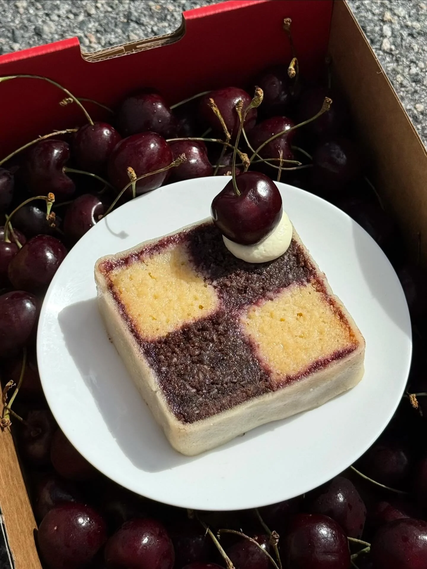 Fresh lo-fi at @_goodsbakery and the Battenberg is already stealing hearts. 

Coconut and chocolate cake, cherry jam, marzipan and mascarpone cream. And it&rsquo;s gluten free. 

Happy V Day lovers ❤️&zwj;🔥