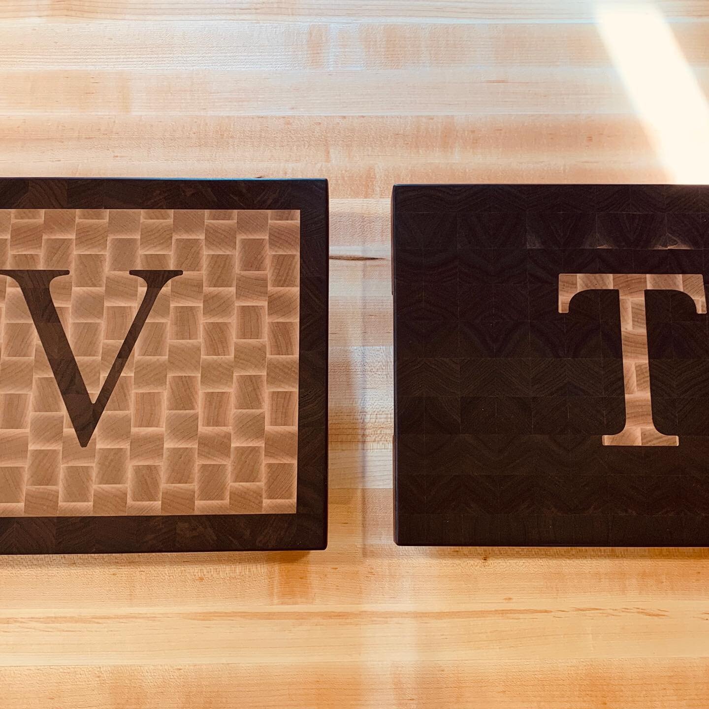These two End grain cutting boards are ready for delivery. Thanks @buildingcharactervt for helping out with the beautiful inlays cut by your awesome CNC!