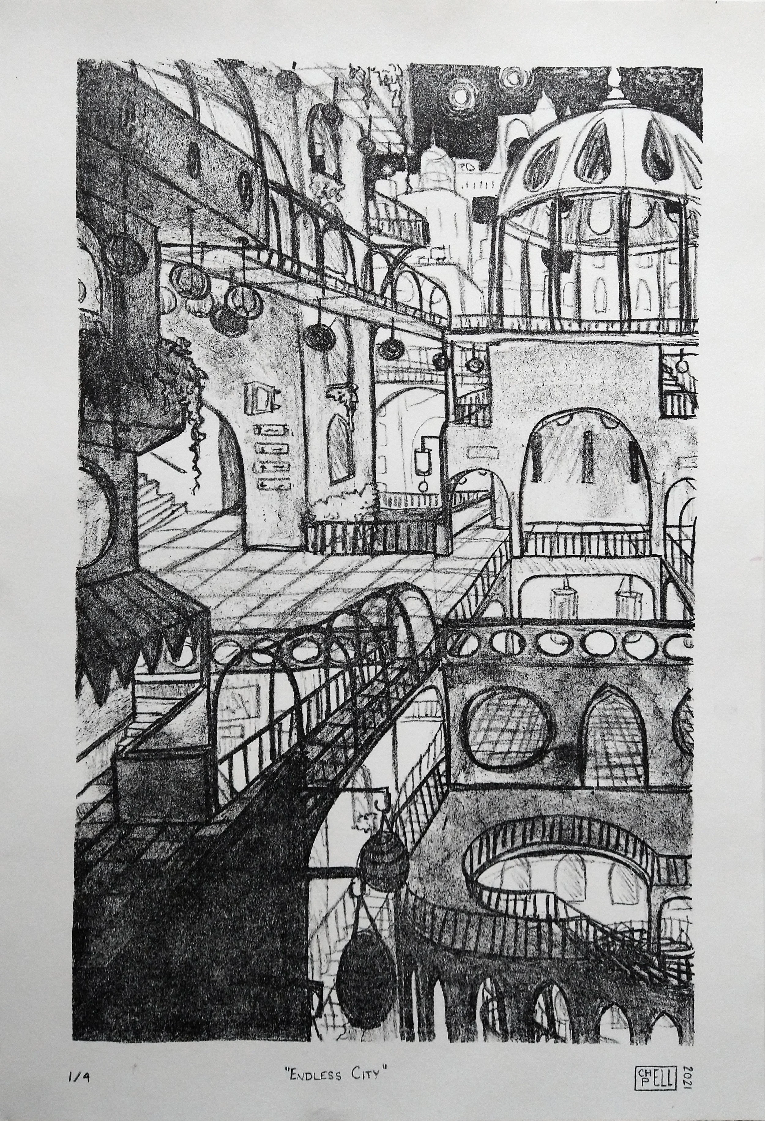 "Endless City" - Lithography Print - 9" x 14"