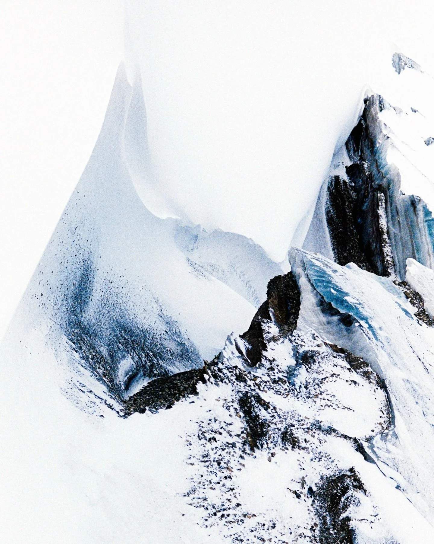 Ice and snow pattern of the Svalbard glacier. Shot on film.