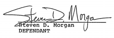 Signature of Steven D. Morgan, Defendant, from 1987.