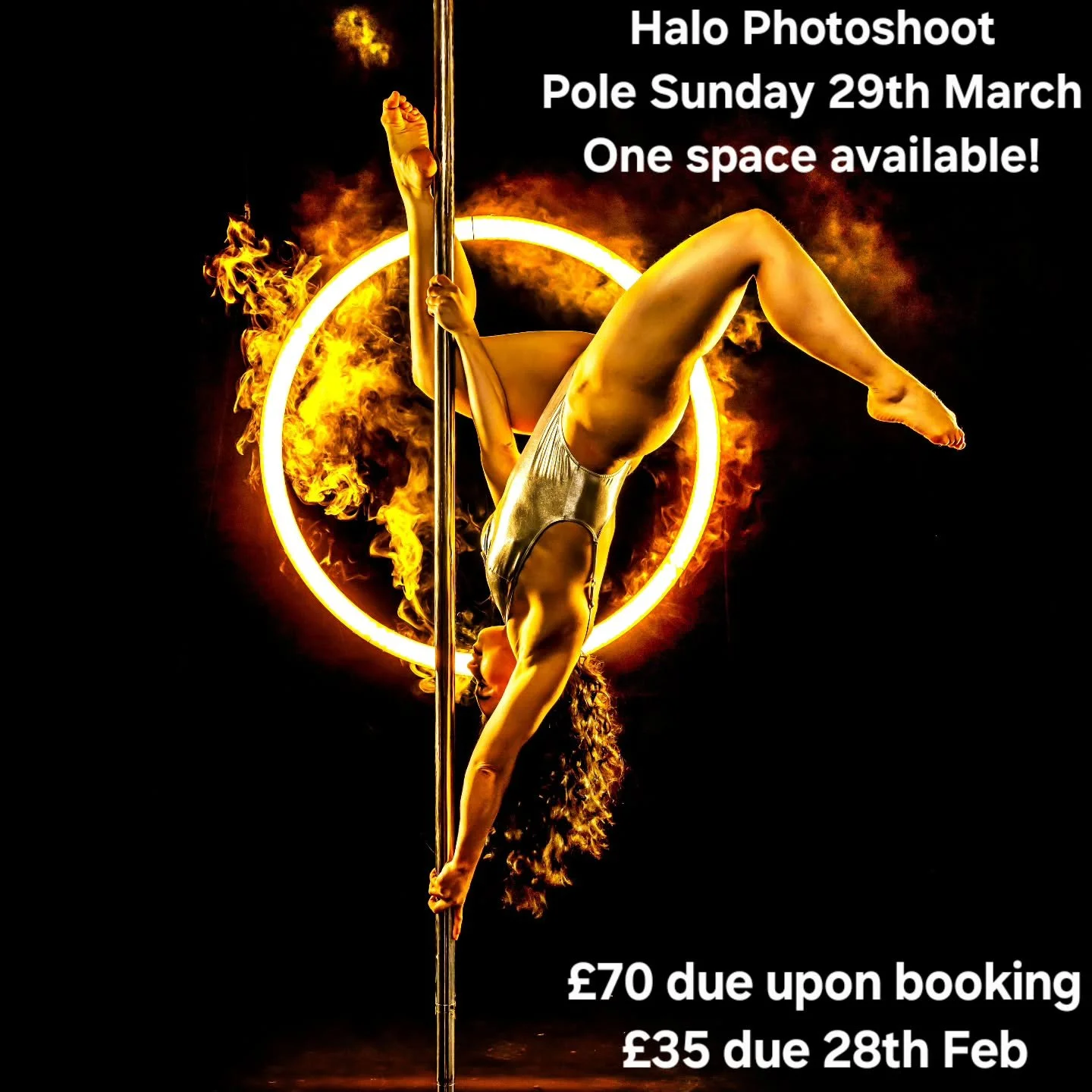 ONE space has become available on our Halo pole photoshoot with @gbswimstars_gbdancestars .

Open to internal and external students!

If you would like the spot, please go to Sunday 29th March on Teamup and pay both Instalment 1 and 2. The 3rd and fi