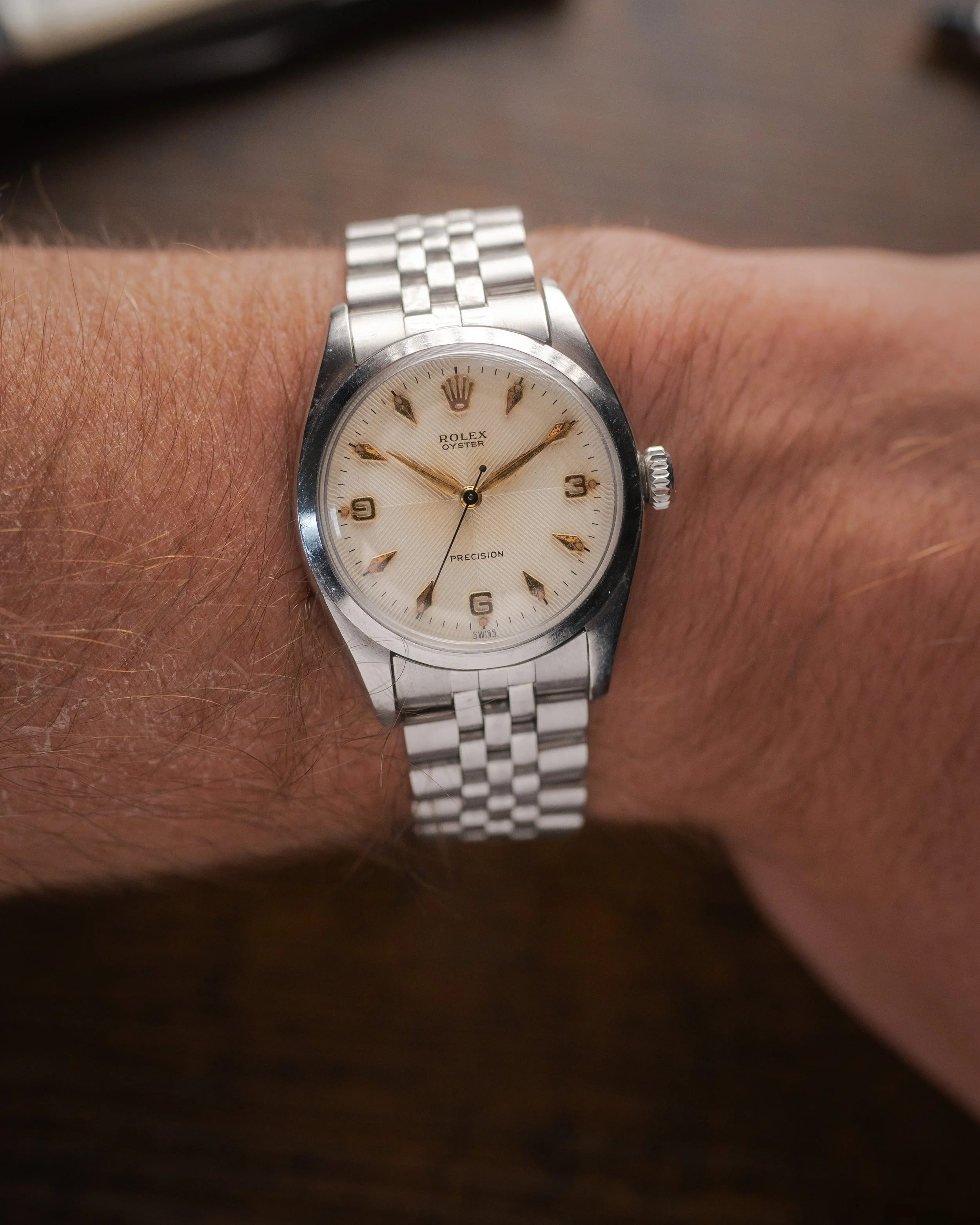 Rolex Oyster Precision Ref. 6422 - Rare Chevron Dial - Rare Large Rolex Logo Bracelet - 1957