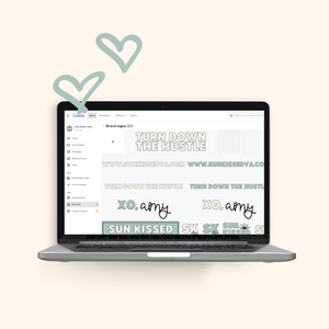 Canva Brand Kit template on a laptop with blue hearts