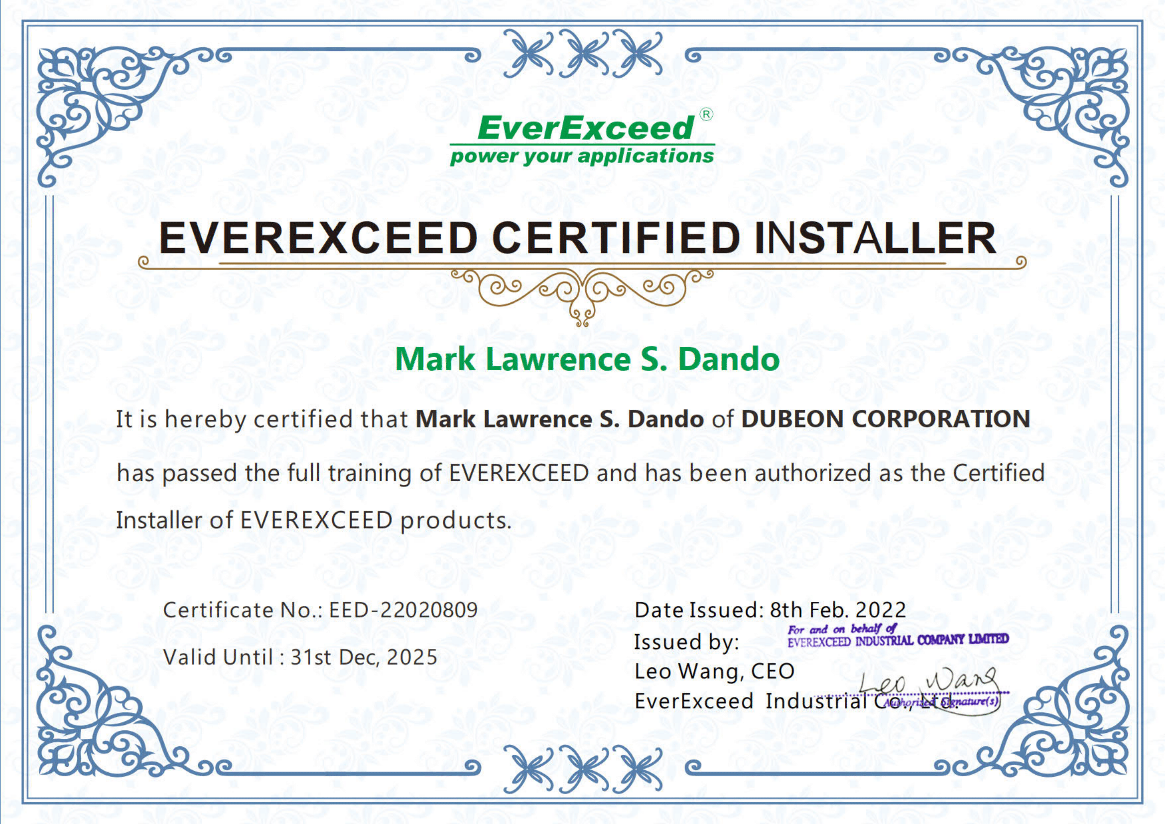 Certified Installer - Dubeon - Mark Lawrence S. Dando_1-1.png