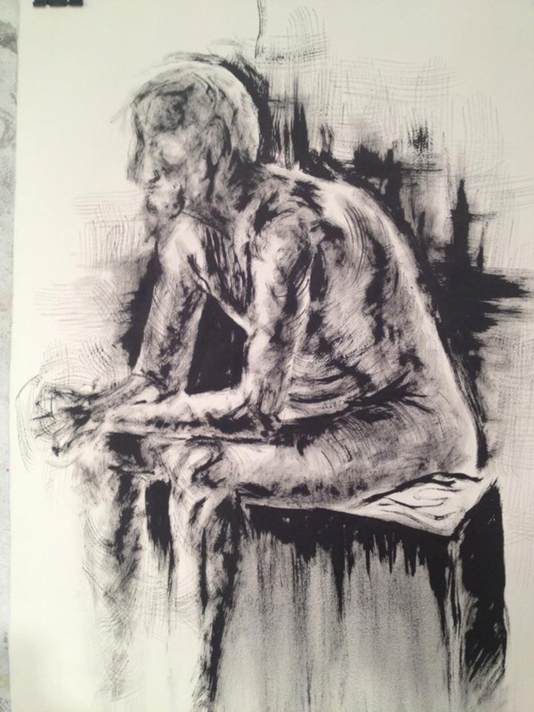 Lost in Thought. Ink and charcoal on paper. (2013)