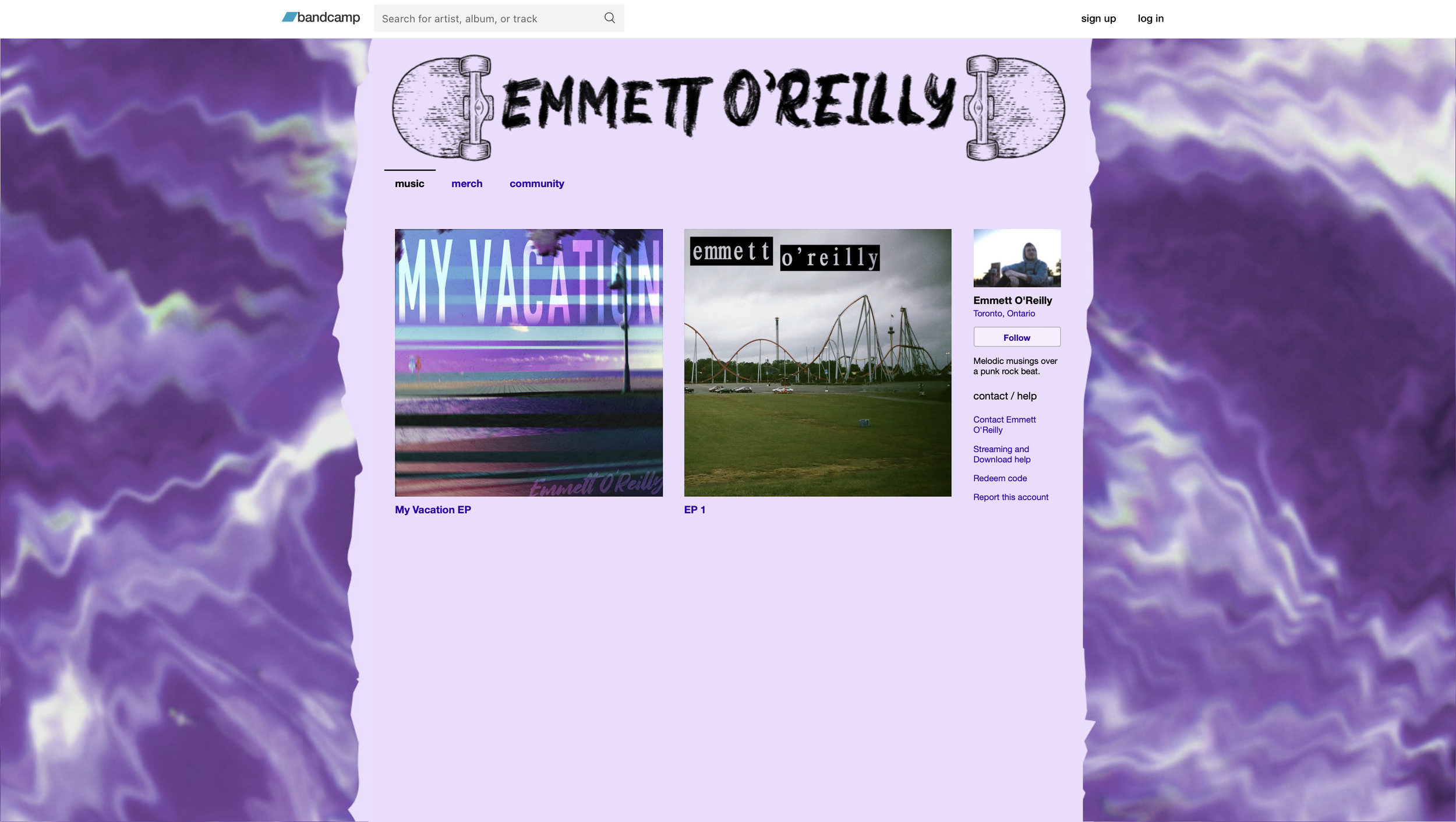 Emmett O'Reilly EP2 My Vacation: Bandcamp Page Design (2022)