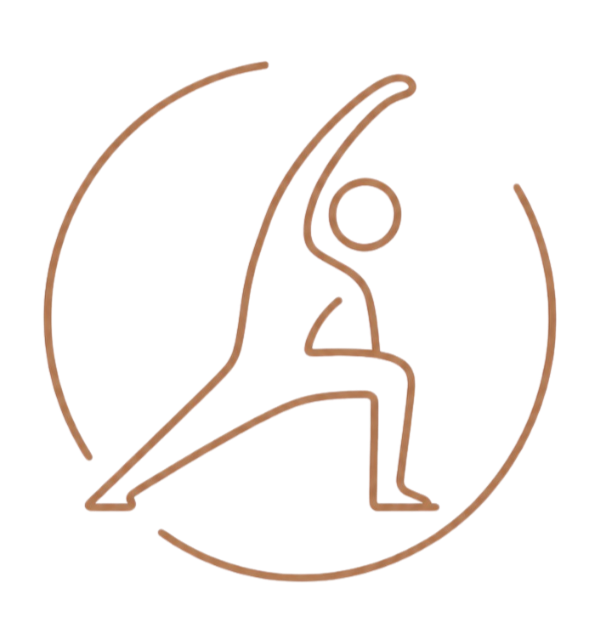 Symbol für Yoga oder Meditation in einer minimalistischen Linie, mit einer sitzenden Person in Haltung.
