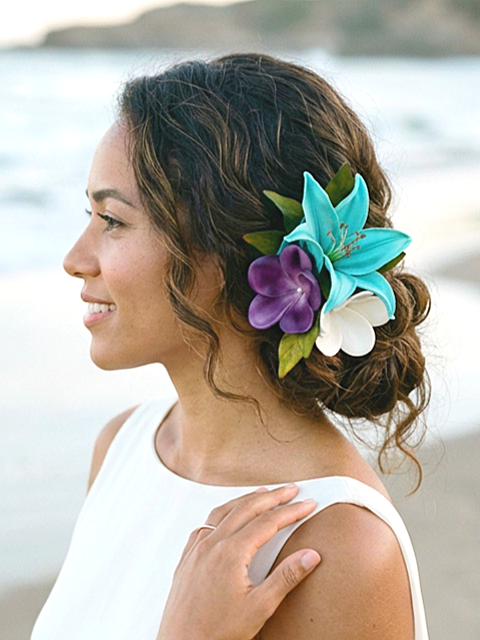 Bridal Headpiece with Real Touch Plumeria & Lily
