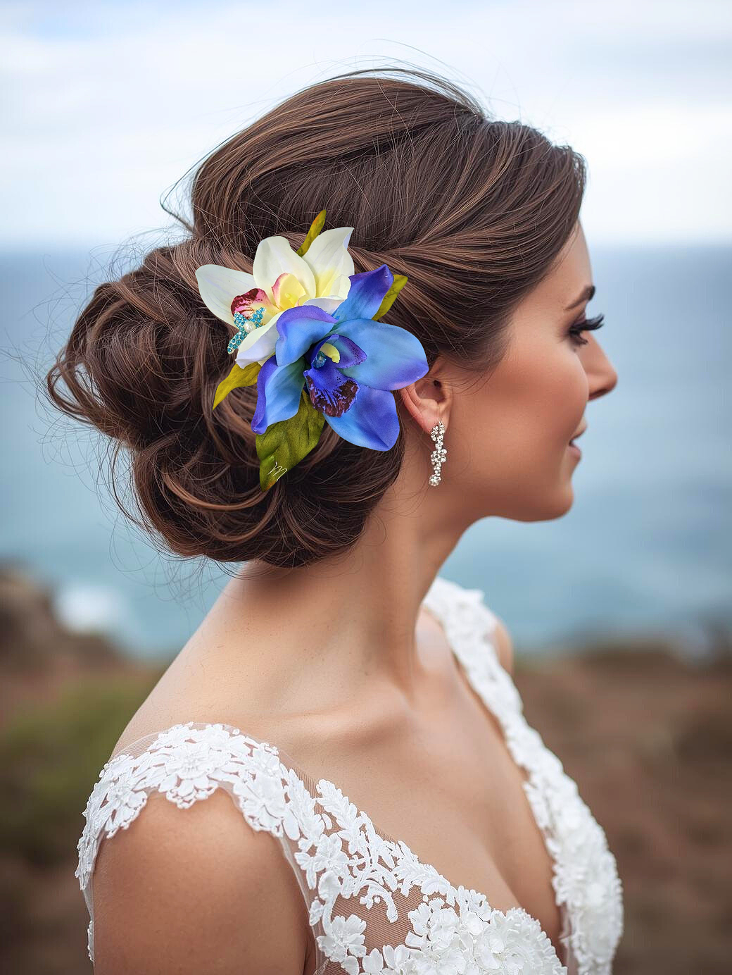 Tropical Headpiece with Blue & White Orchids