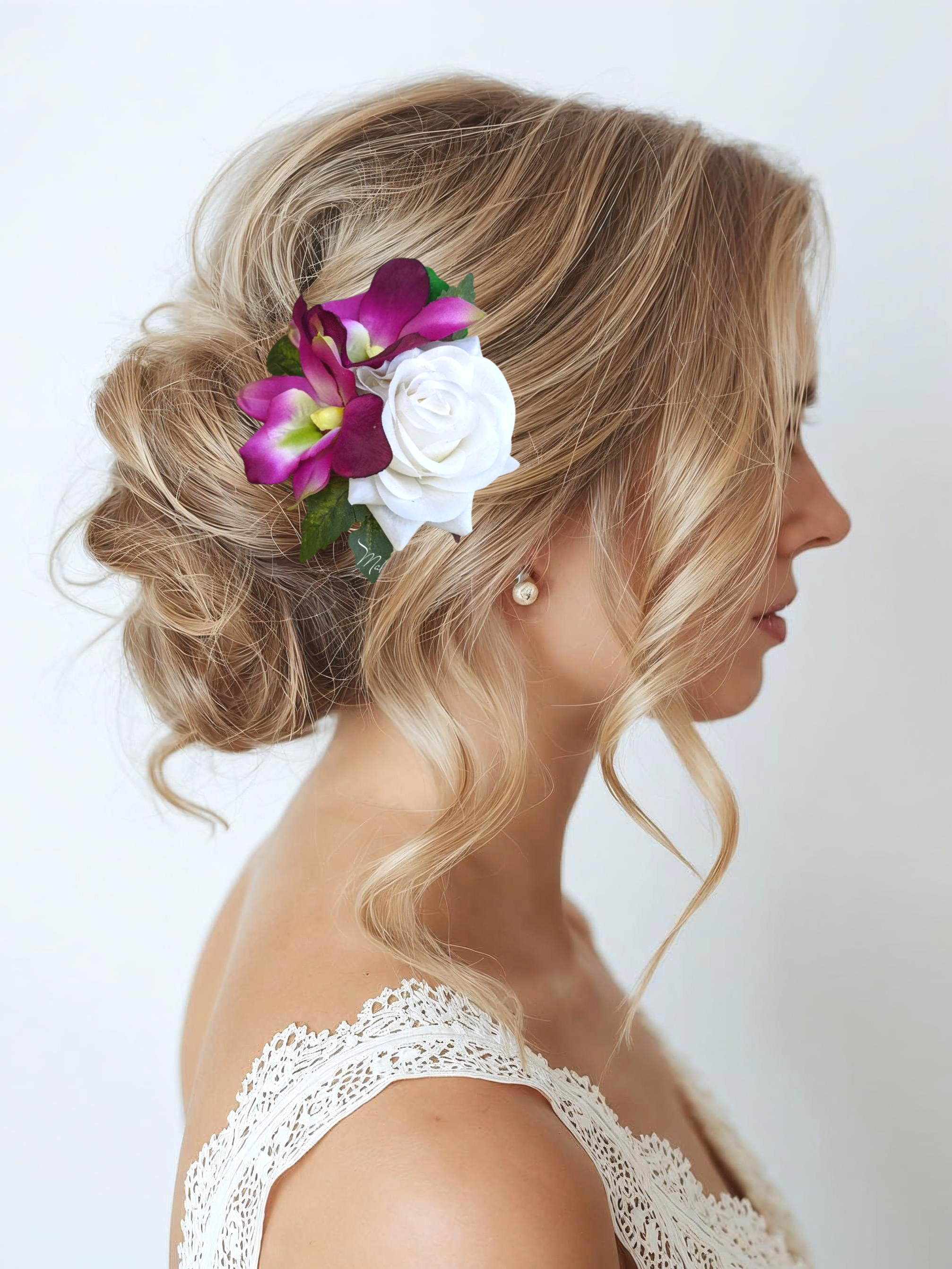 Bridal Headpiece with silk orchids and roses