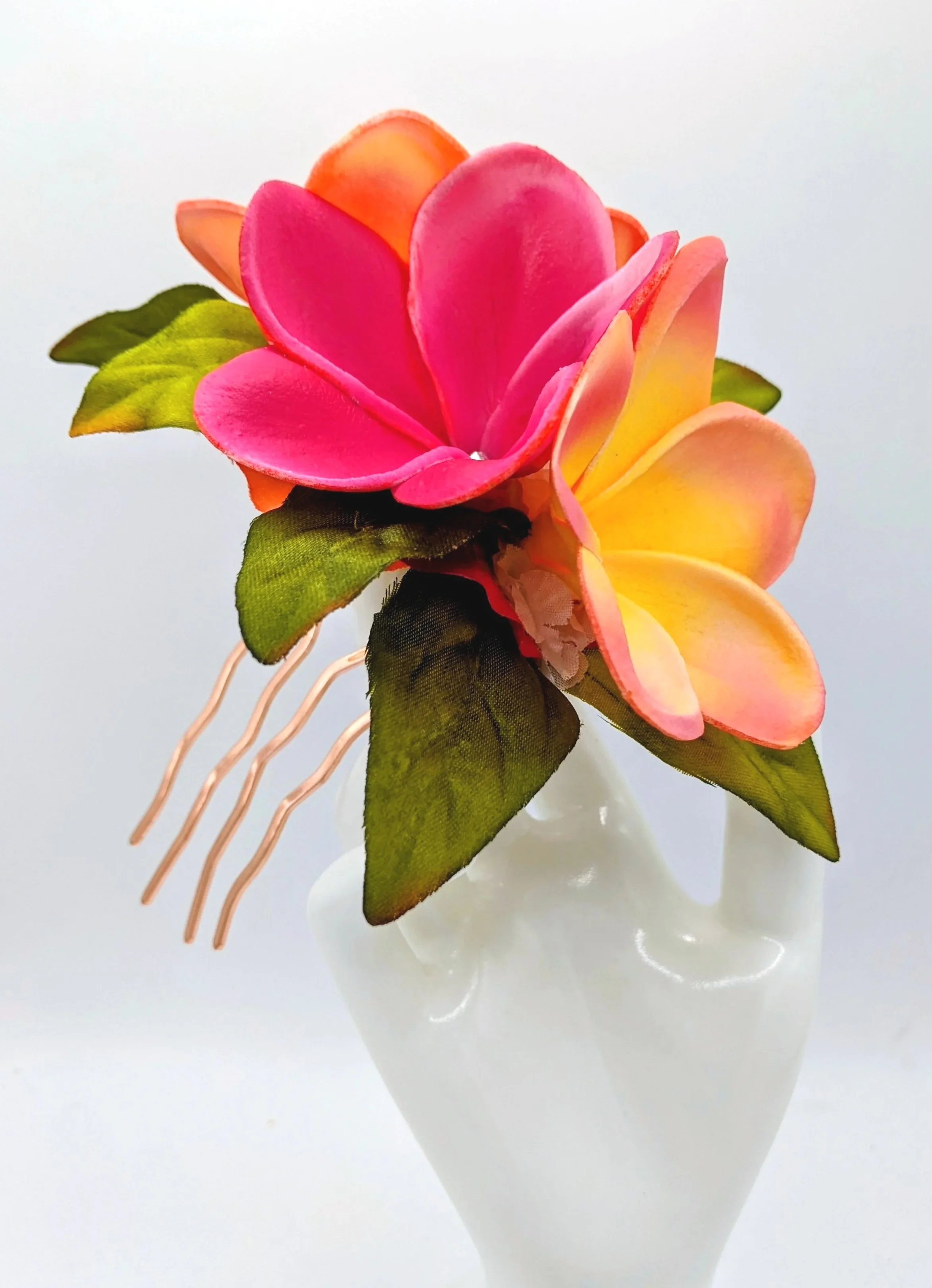 Tropical real touch hawaiian hair flower headpiece with silk plumeria
