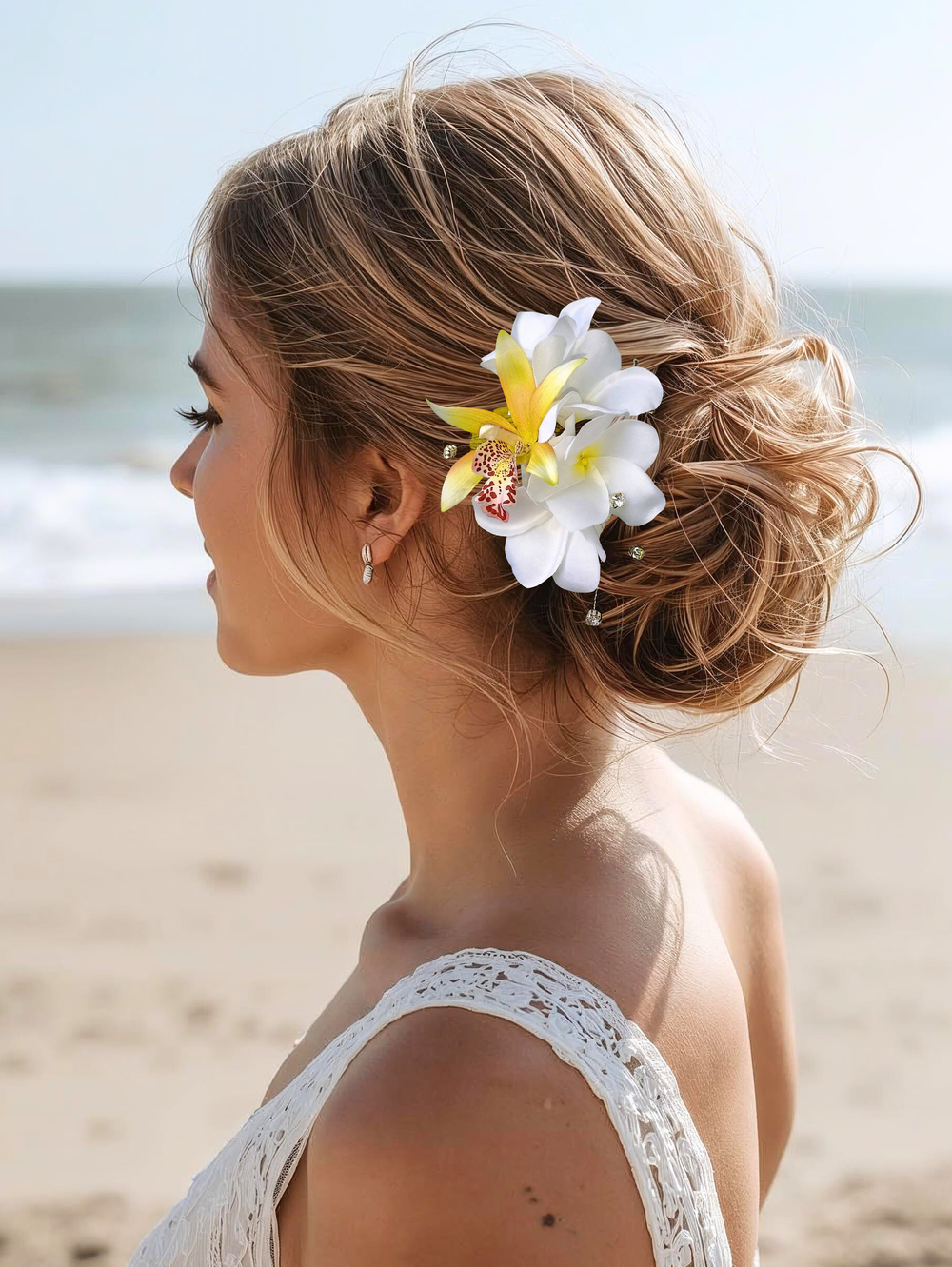 Tropical Bridal Headpiece with Real Touch White Plumeria  display picture 3